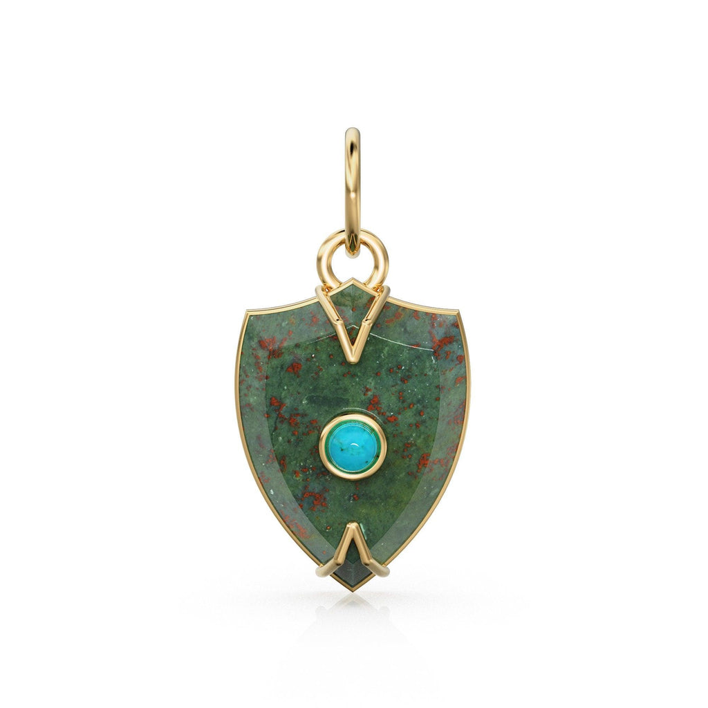 Antique 14k Gold and Carved Banded Bloodstone Signet Charms / 18k Gold Gemstone Shield Gemstone Pendant / Vintage Signet Gemstone Necklace - Jalvi & Co.