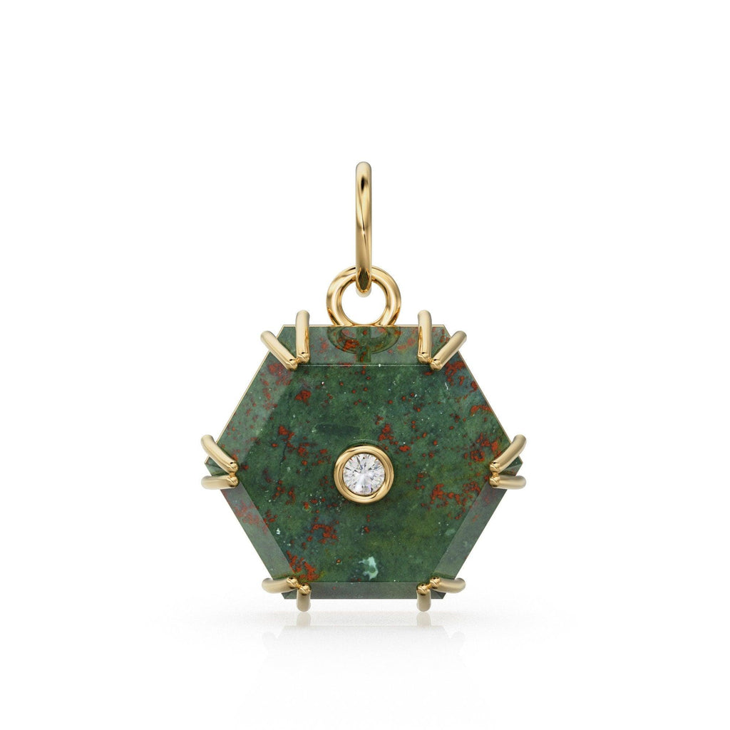Antique 14k Gold and Carved Banded Bloodstone Signet Charms / 18k Gold Gemstone Shield Gemstone Pendant / Vintage Signet Gemstone Necklace - Jalvi & Co.