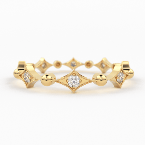 Antique Inspired Diamond Eternity band in 14k Gold / Full Eternity Diamond Wedding Band in Rose Gold / Anniversary Gift / Birthday Gift - Jalvi & Co.