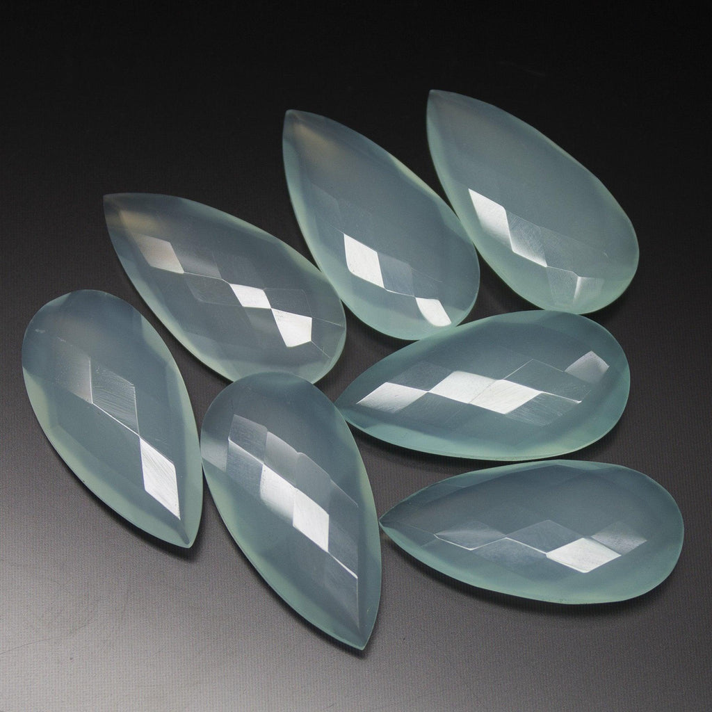 Aqua 2 matching pair, 30x15mm, Blue Chalcedony Faceted Pear Drop Briolette Loose Gemstone Beads - Jalvi & Co.