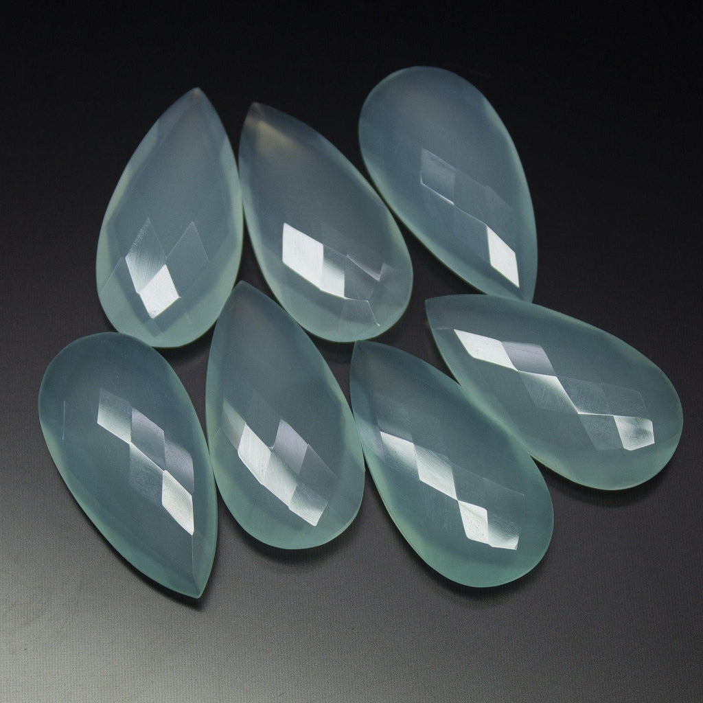 Aqua 2 matching pair, 30x15mm, Blue Chalcedony Faceted Pear Drop Briolette Loose Gemstone Beads - Jalvi & Co.