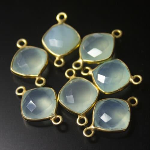 Aqua Blue Chalcedony Cushion Gold Plated 925 Sterling Silver Connector 5pc 18mm - Jalvi & Co.