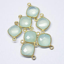 Load image into Gallery viewer, Aqua Blue Chalcedony Cushion Gold Plated 925 Sterling Silver Connector 5pc 18mm - Jalvi &amp; Co.