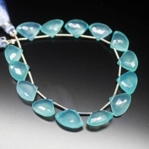 Aqua Blue Chalcedony Faceted Fancy Heart Briolette Gemstone Loose Beads 6" 13mm - Jalvi & Co.