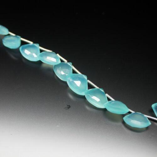 Aqua Blue Chalcedony Faceted Fancy Heart Briolette Gemstone Loose Beads 6" 13mm - Jalvi & Co.