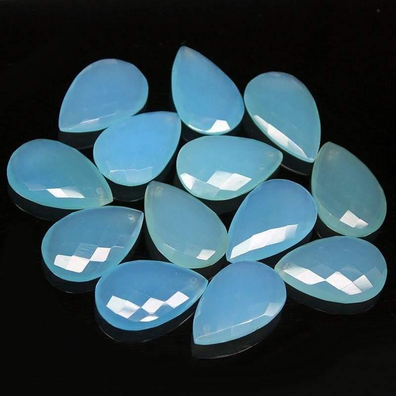 Aqua Blue Chalcedony Faceted Pear Drops Briolette 2pc 25x15mm - Jalvi & Co.