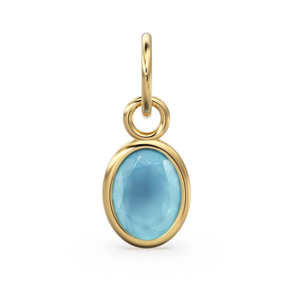 Aqua Blue Chalcedony Oval Solid Gold Charm / Natural Blue Gemstone Handmade 18k Gold Pendant / 1pc 14k Solid Gold Jewelry Making Findings - Jalvi & Co.