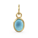 Aqua Blue Chalcedony Oval Solid Gold Charm / Natural Blue Gemstone Handmade 18k Gold Pendant / 1pc 14k Solid Gold Jewelry Making Findings