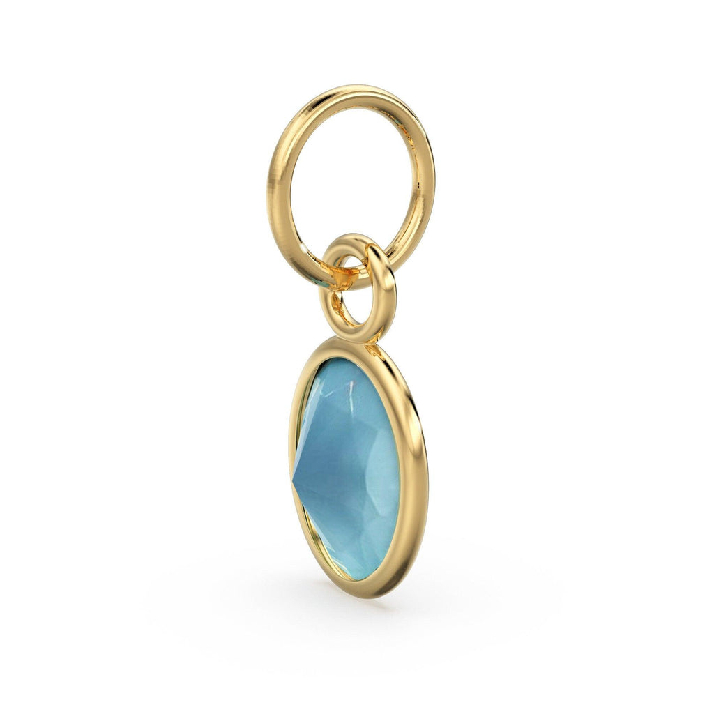 Aqua Blue Chalcedony Oval Solid Gold Charm / Natural Blue Gemstone Handmade 18k Gold Pendant / 1pc 14k Solid Gold Jewelry Making Findings - Jalvi & Co.