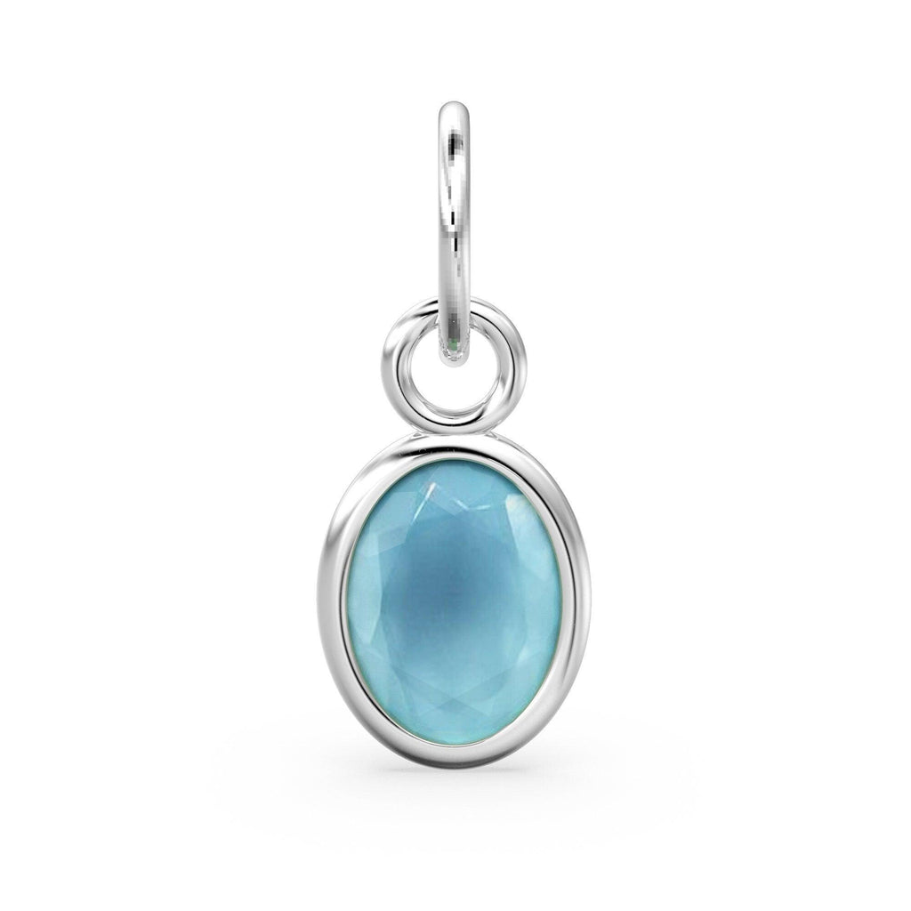 Aqua Blue Chalcedony Oval Solid Gold Charm / Natural Blue Gemstone Handmade 18k Gold Pendant / 1pc 14k Solid Gold Jewelry Making Findings - Jalvi & Co.