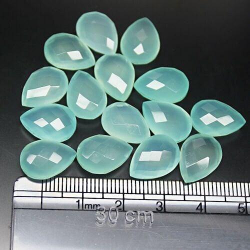Aqua Blue Chalcedony Pear Drop Gemstone Loose Bead Lot 22pc 14x10mm - Jalvi & Co.