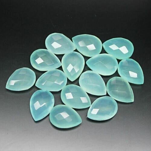 Aqua Blue Chalcedony Pear Drop Gemstone Loose Bead Lot 22pc 14x10mm - Jalvi & Co.