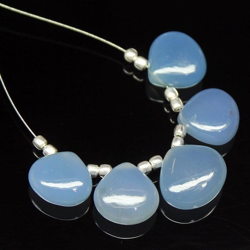 Aqua Blue Chalcedony Smooth Heart Drops Briolette Beads Strand 12mm 14mm 5 beads - Jalvi & Co.