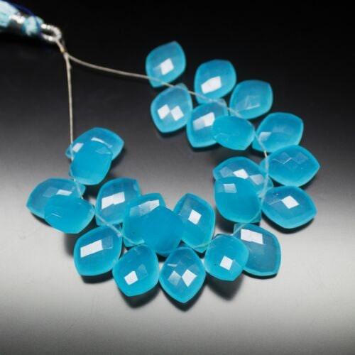 Aqua Chalcedony Faceted Fancy Fan Shape Drop Briolette Gemstone Beads 24pc 14mm - Jalvi & Co.