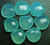 Aqua Chalcedony Faceted Heart Shape Briolettes 14mm 3 Matched Pair, AAA Quality, FRONT DRILLED