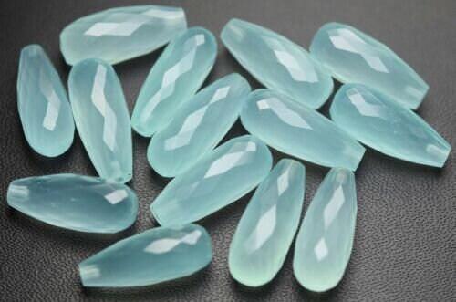 Aqua Chalcedony Faceted Teardrop Shape Briolette Beads Gemstone 4pc 8x20mm - Jalvi & Co.