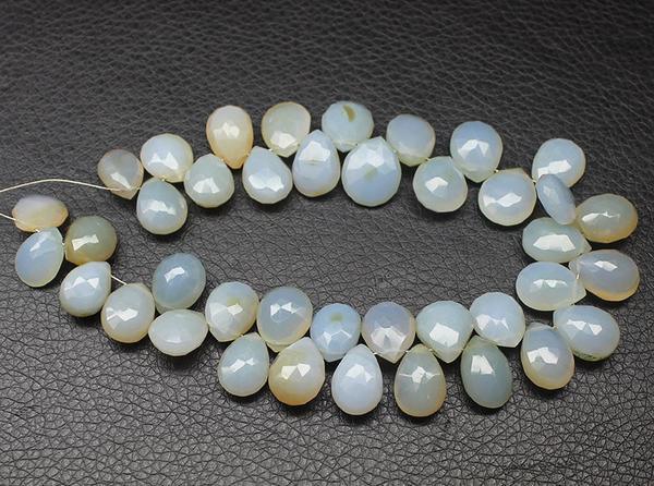 Aqua Chalcedony Natural Faceted Pear Drop Briolette Beads Strand 7" 12mm 14mm - Jalvi & Co.