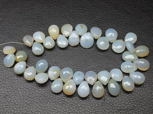 Aqua Chalcedony Natural Faceted Pear Drop Briolette Beads Strand 7