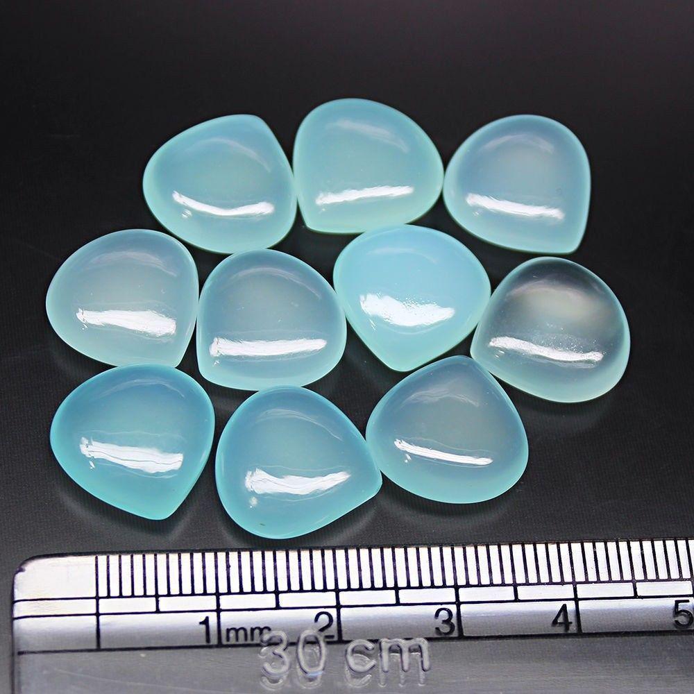 Aqua Chalcedony Smooth Heart Drop Spacer Loose Gemstone Pair Beads Lot 10pc 14mm - Jalvi & Co.