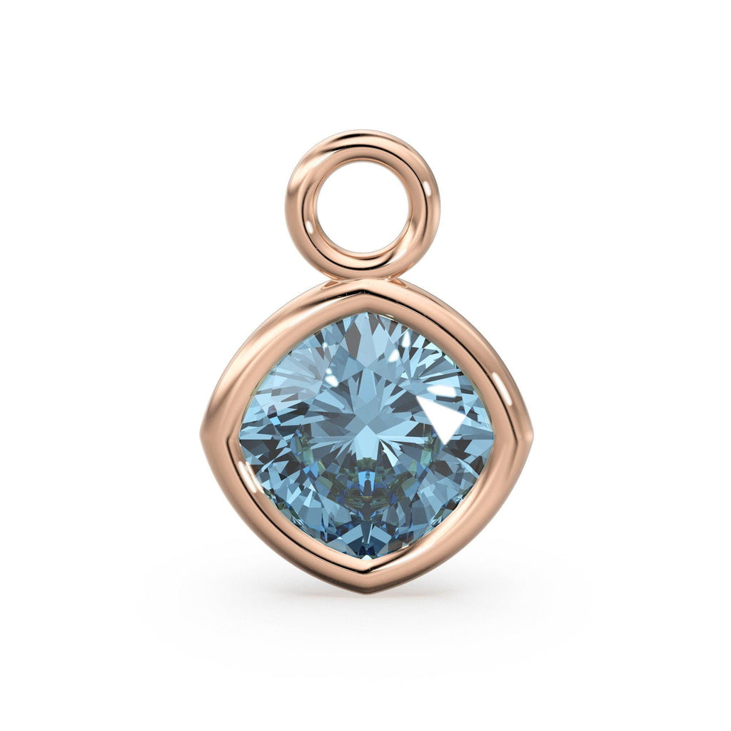 Aquamarine Blue Quartz Solid Gold Charm / Blue Gemstone Handmade Pendant / 1pc 14k Solid Yellow Gold Jewelry Making / March BirthstoneSALE - Jalvi & Co.