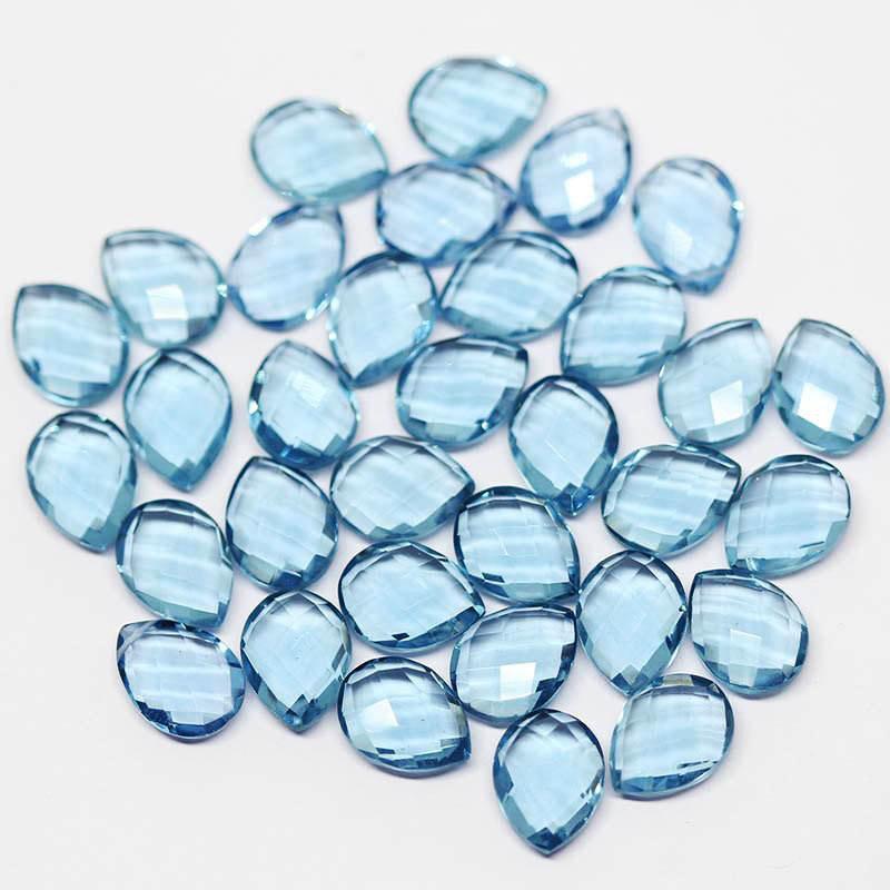 Aquamarine Quartz Faceted Pear Drop Briolette Matching Pair Beads 12pc 12x10mm - Jalvi & Co.