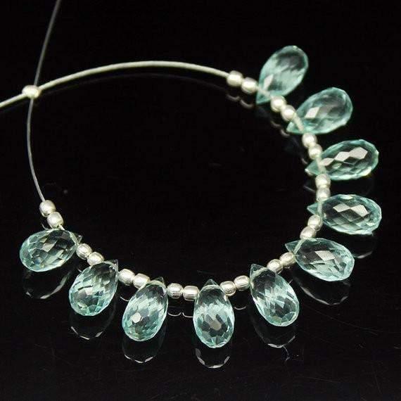 Aquamarine Quartz Faceted Tear Drop Briolette Beads 10 beads 10x5mm - Jalvi & Co.