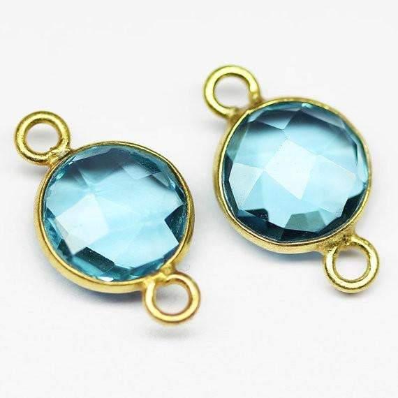 Aquamarine Quartz Round Coin 925 Sterling Silver Gold Vermeil Connector 2pc 15mm - Jalvi & Co.