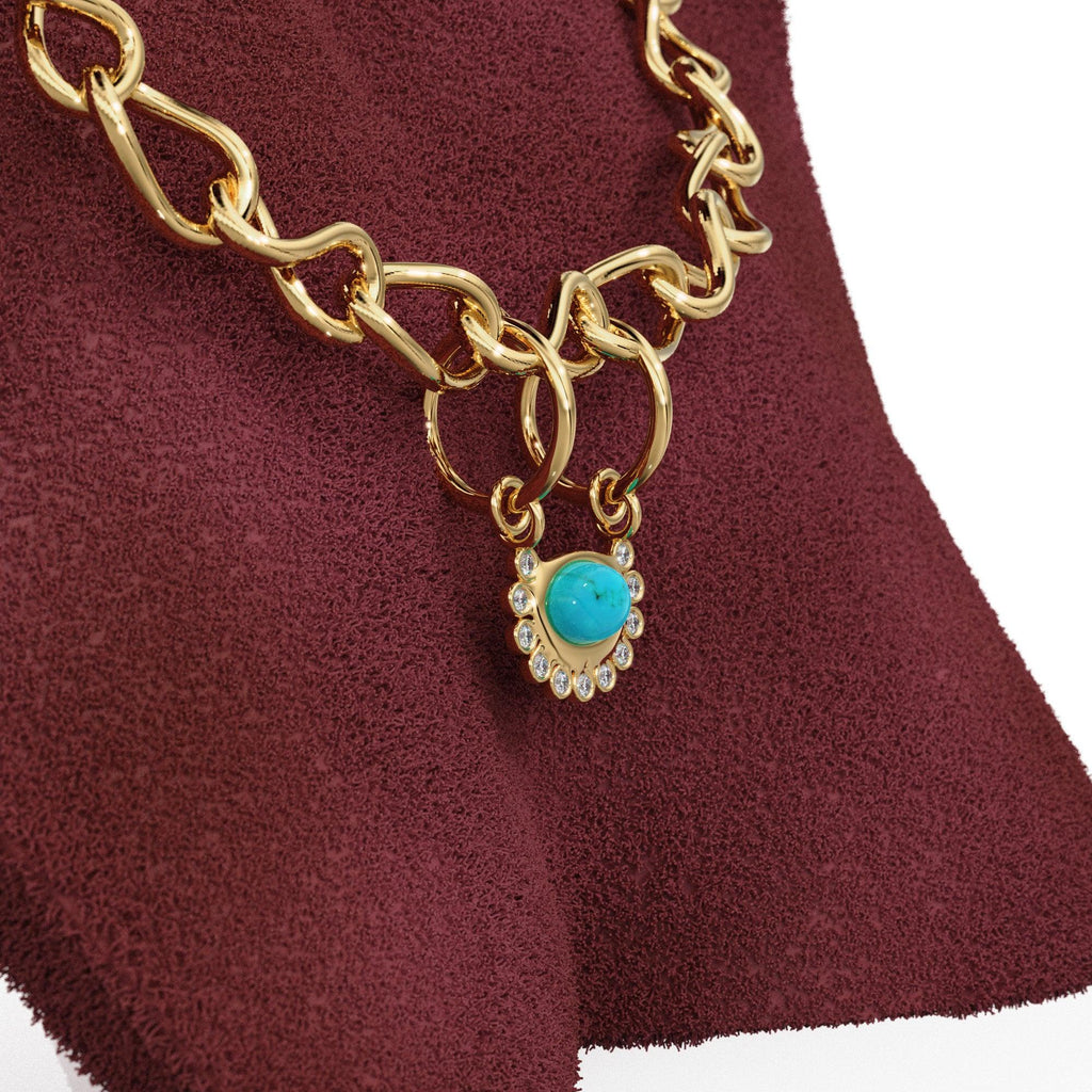 Arizona Blue Turquoise Real Diamond Charm / 18k Solid Gold Sleeping Beauty Turquoise Pendant / Turquoise Necklace / December Birthstone - Jalvi & Co.