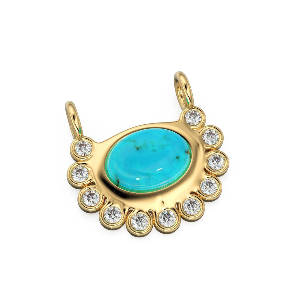 Arizona Blue Turquoise Real Diamond Charm / 18k Solid Gold Sleeping Beauty Turquoise Pendant / Turquoise Necklace / December Birthstone - Jalvi & Co.