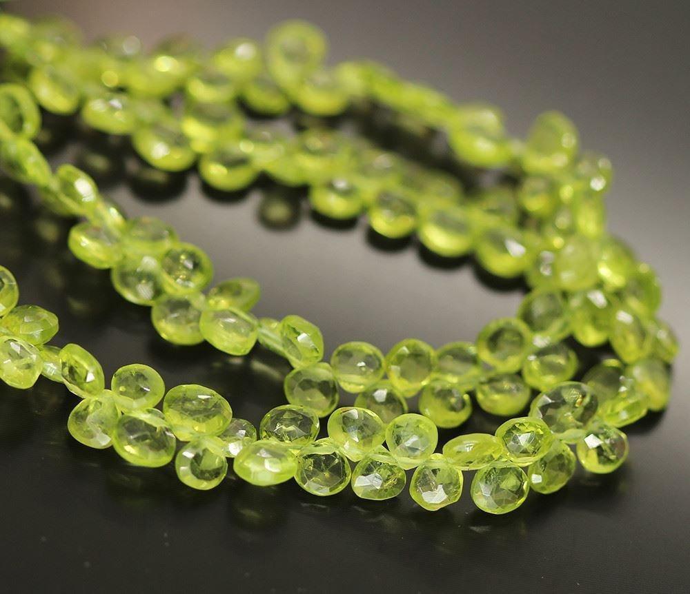 Arizona Green Peridot Faceted Heart Drop Loose Gemstone Beads Strand 7" 5mm - Jalvi & Co.