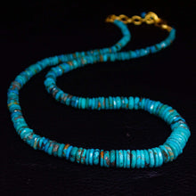 Load image into Gallery viewer, Arizona Turquoise Heishi Wheel Gold vermeil Gemstone Beaded Necklace 17&quot; 3mm 9mm - Jalvi &amp; Co.