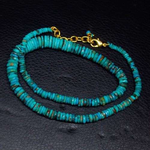 Arizona Turquoise Heishi Wheel Gold vermeil Gemstone Beaded Necklace 17