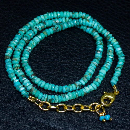 Arizona Turquoise Heishi Wheel gold vermeil Gemstone Beads Necklace 3.5mm 4mm 17