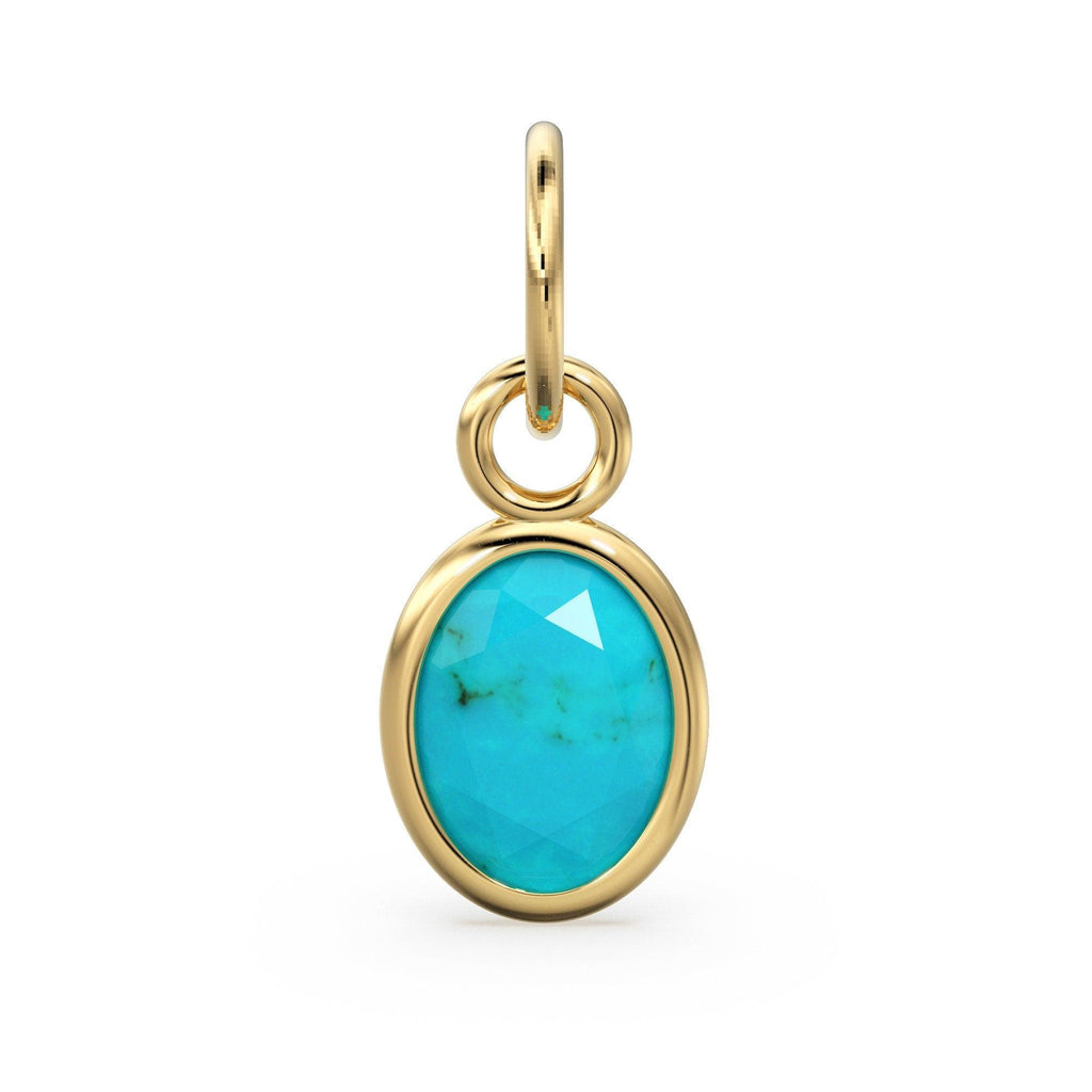 Arizona Turquoise Oval Solid Gold Charm / Natural Blue Gemstone Handmade Gold Pendant / 1pc 14k Solid Yellow Gold Jewelry Making Findings - Jalvi & Co.