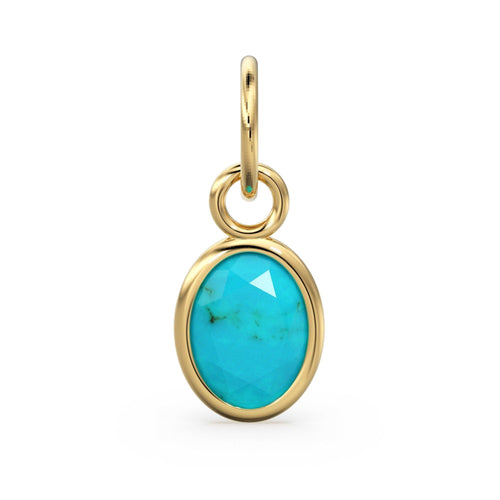 Arizona Turquoise Oval Solid Gold Charm / Natural Blue Gemstone Handmade Gold Pendant / 1pc 14k Solid Yellow Gold Jewelry Making Findings - Jalvi & Co.