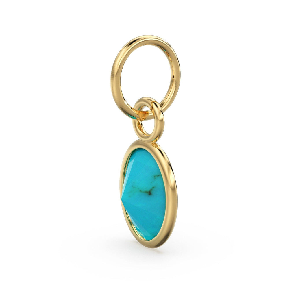 Arizona Turquoise Oval Solid Gold Charm / Natural Blue Gemstone Handmade Gold Pendant / 1pc 14k Solid Yellow Gold Jewelry Making Findings - Jalvi & Co.