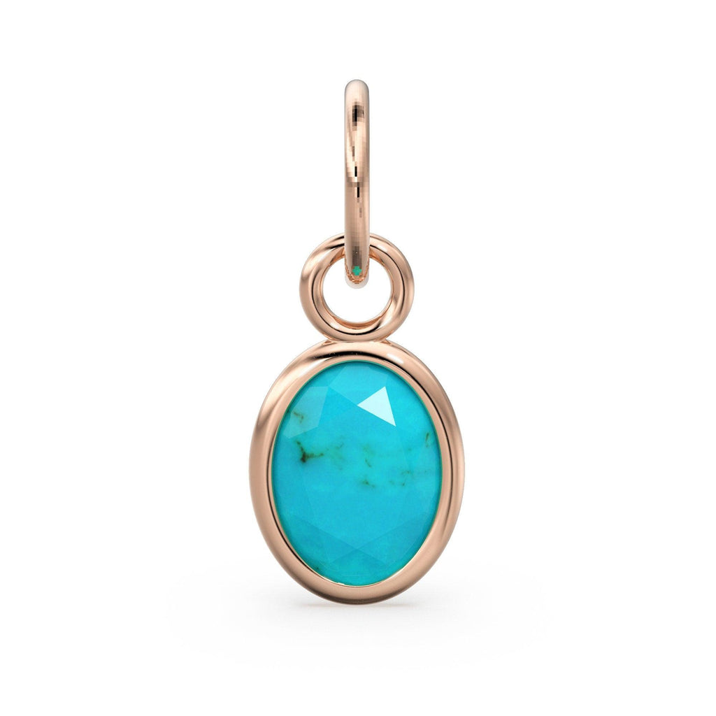 Arizona Turquoise Oval Solid Gold Charm / Natural Blue Gemstone Handmade Gold Pendant / 1pc 14k Solid Yellow Gold Jewelry Making Findings - Jalvi & Co.