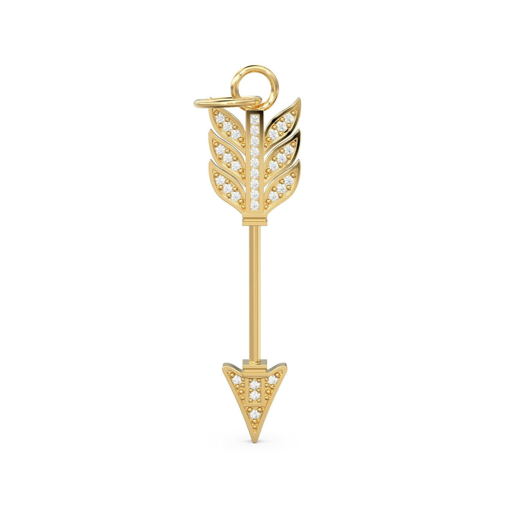 Arrow Gold Diamond Charm / 18k Solid Gold Weapon Charm / Pave Diamond Solid Gold Pendant / Handmade Huge Diamond Pendant - Jalvi & Co.