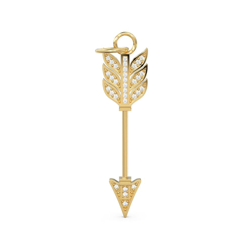 Arrow Gold Diamond Charm / 18k Solid Gold Weapon Charm / Pave Diamond Solid Gold Pendant / Handmade Huge Diamond Pendant - Jalvi & Co.