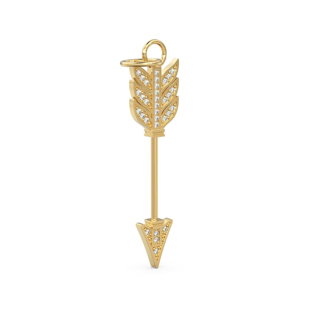 Arrow Gold Diamond Charm / 18k Solid Gold Weapon Charm / Pave Diamond Solid Gold Pendant / Handmade Huge Diamond Pendant - Jalvi & Co.