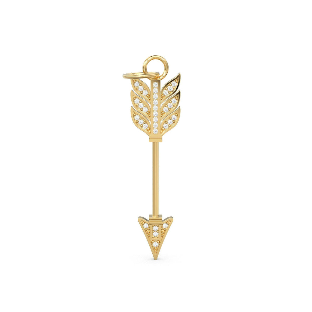 Arrow Gold Diamond Charm / 18k Solid Gold Weapon Charm / Pave Diamond Solid Gold Pendant / Handmade Huge Diamond Pendant - Jalvi & Co.