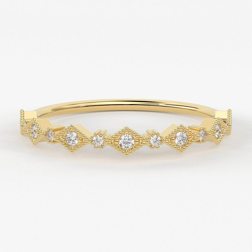 Art Deco Half Eternity Diamond Ring / 14k Diamond Eternity Stackable Wedding Band / Diamond Ring / Milgrain Anniversary Band - Jalvi & Co.