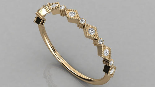 Art Deco Half Eternity Diamond Ring / 14k Diamond Eternity Stackable Wedding Band / Diamond Ring / Milgrain Anniversary Band - Jalvi & Co.