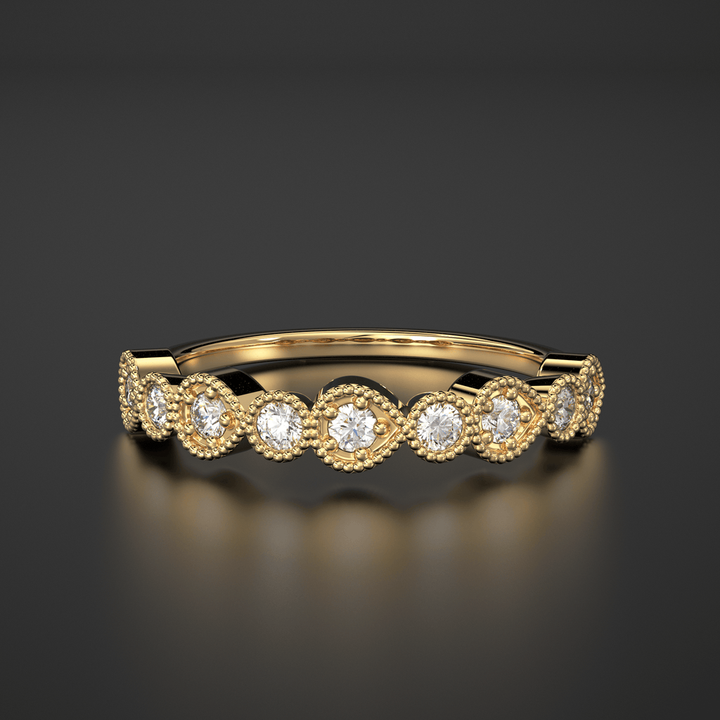 Art Deco Half Eternity Diamond Ring / 14k Diamond Eternity Stackable Wedding Band / Pear Shape Diamond Ring / Milgrain Anniversary Band - Jalvi & Co.