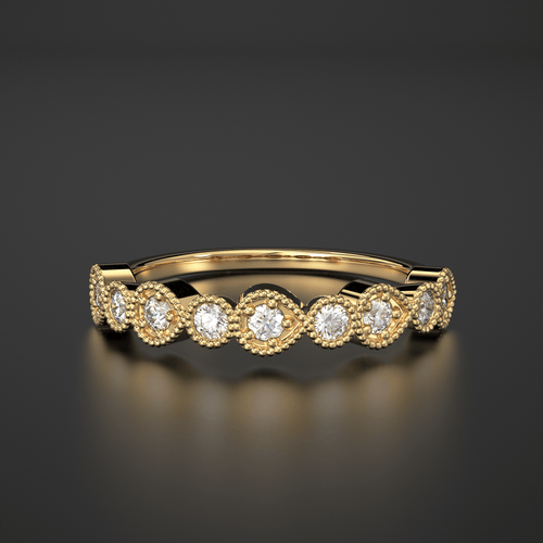 Art Deco Half Eternity Diamond Ring / 14k Diamond Eternity Stackable Wedding Band / Pear Shape Diamond Ring / Milgrain Anniversary Band - Jalvi & Co.