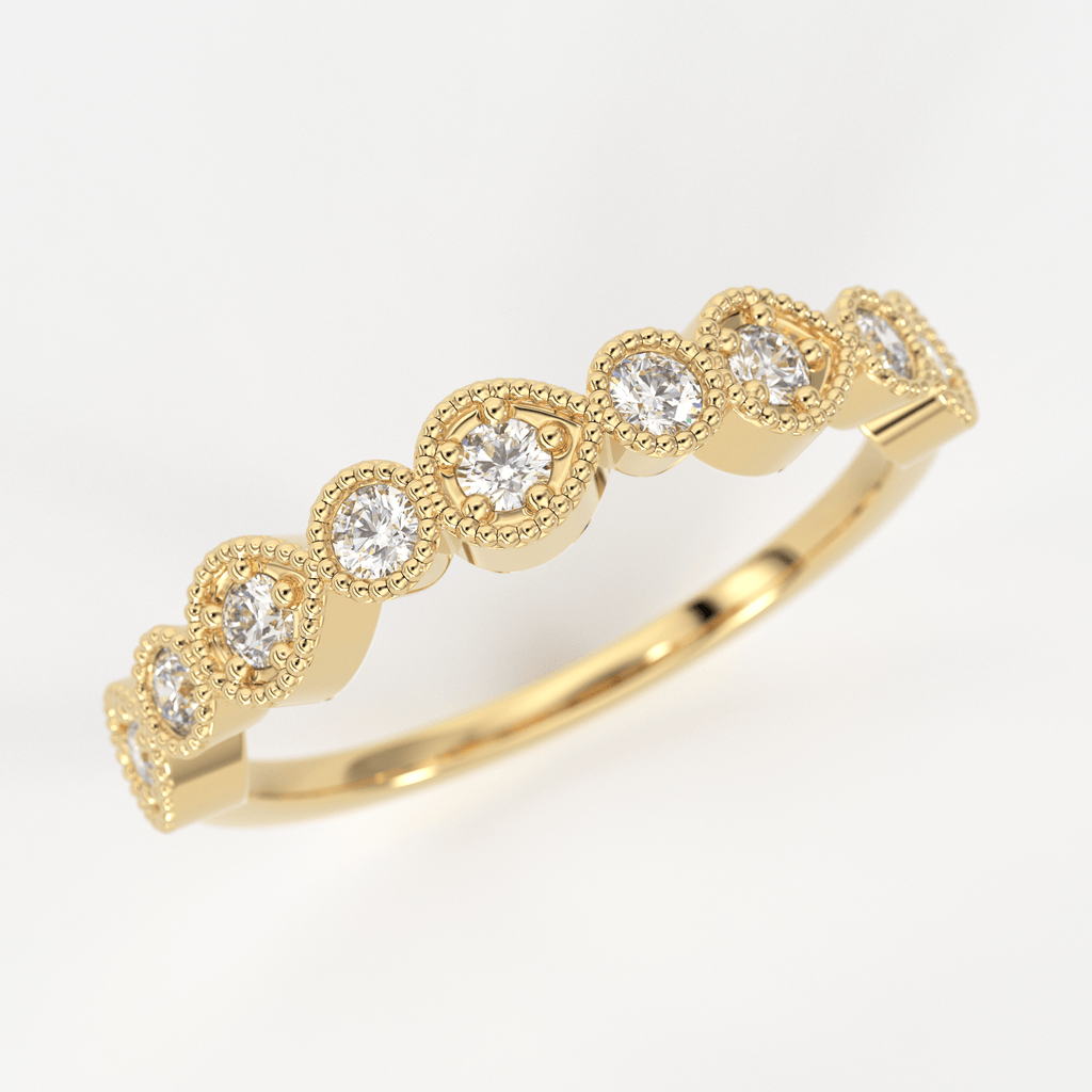 Art Deco Half Eternity Diamond Ring / 14k Diamond Eternity Stackable Wedding Band / Pear Shape Diamond Ring / Milgrain Anniversary Band - Jalvi & Co.