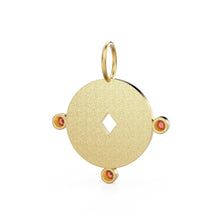 Load image into Gallery viewer, Aurora Necklace 18k Gold &amp; Rubies, Celestial Necklace, Talisman, Gold Medallion, Sun Necklace, Ruby Necklace, Triple Stone, July Birthstone - Jalvi &amp; Co.