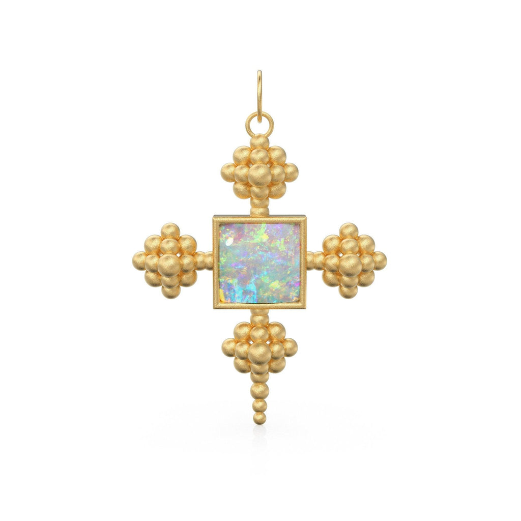 Australian Opal Charm Solid Gold Pendant / 22k Solid Gold Gemstone Pendant - Jalvi & Co.