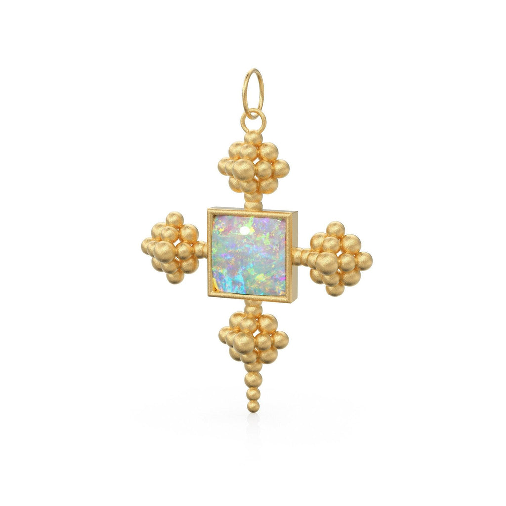 Australian Opal Charm Solid Gold Pendant / 22k Solid Gold Gemstone Pendant - Jalvi & Co.