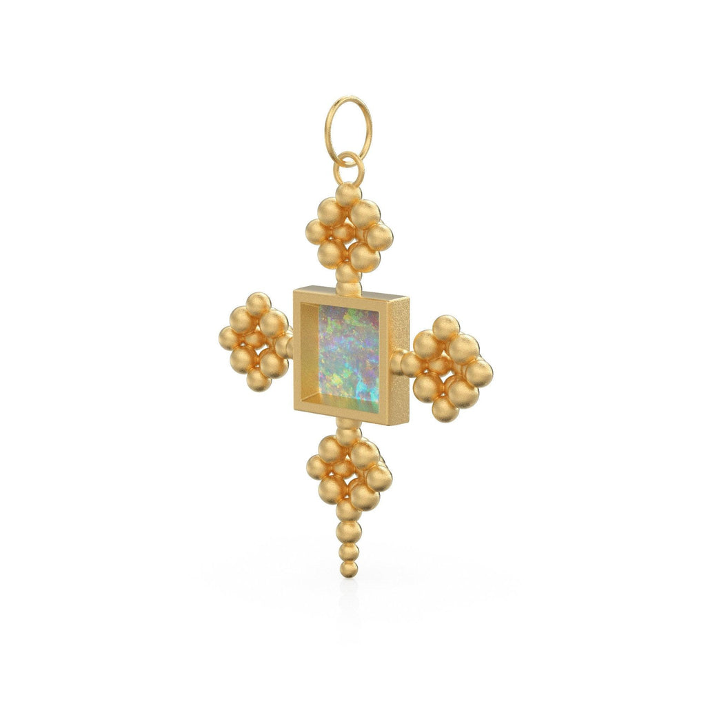 Australian Opal Charm Solid Gold Pendant / 22k Solid Gold Gemstone Pendant - Jalvi & Co.